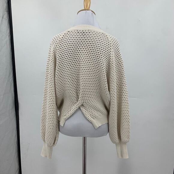 Lulus Sweater Womens M Medium Cream Open Knit Crop Crew Neck Slit Back Pullover - Picture 6 of 14